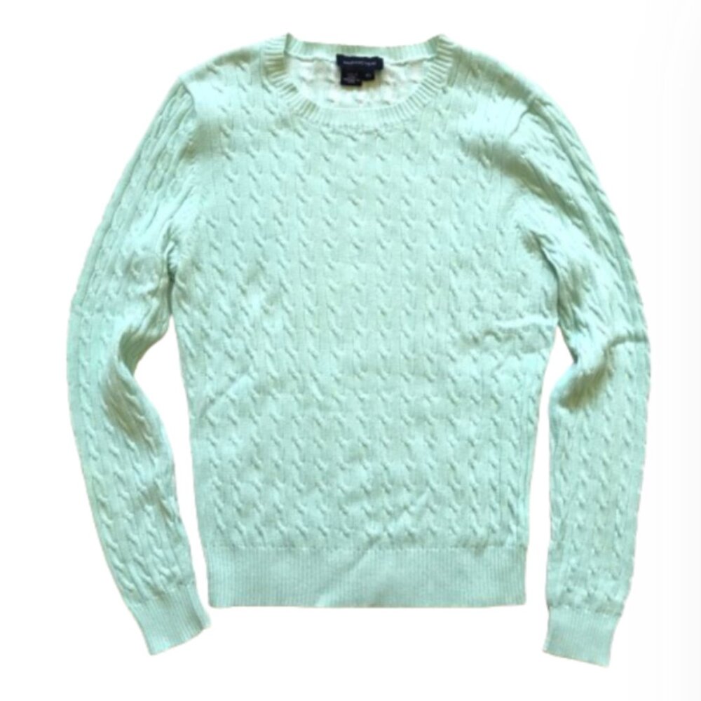 Magashoni Cable Knit Sweater Womens Xl Turquoise Blue Long Sleeve Crew Neck